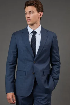 Veste de Costume Ajustée Bleu Marine Brossé