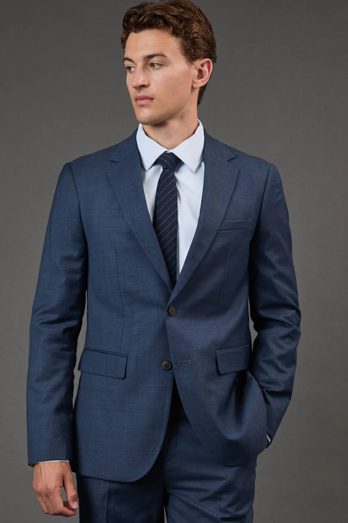 Veste de Costume Ajustée Bleu Marine Brossé