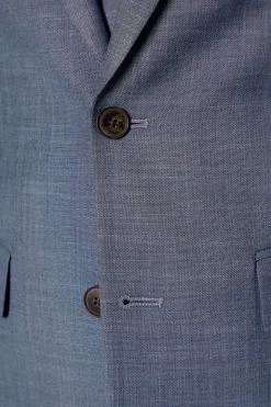 Veste de Costume Ajustée Bleu Semi-Uni