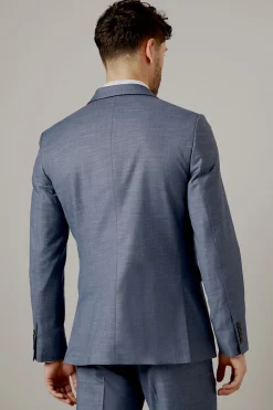 Veste de Costume Ajustée Bleu Semi-Uni
