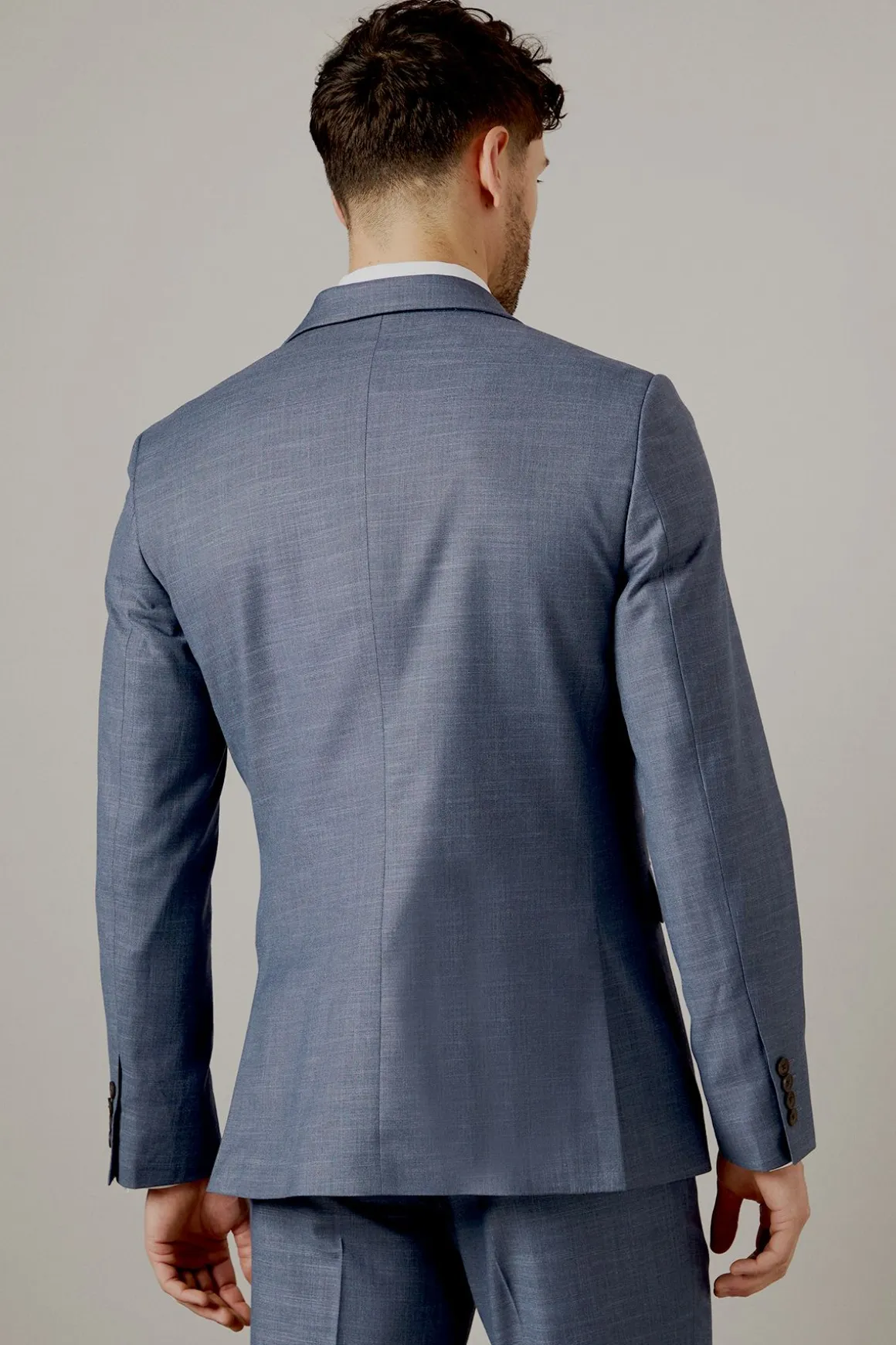 Veste de Costume Ajustée Bleu Semi-Uni