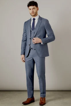 Veste de Costume Ajustée Bleu Semi-Uni