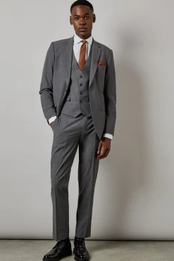 Veste de Costume Ajustée Carreaux Gris Moyen