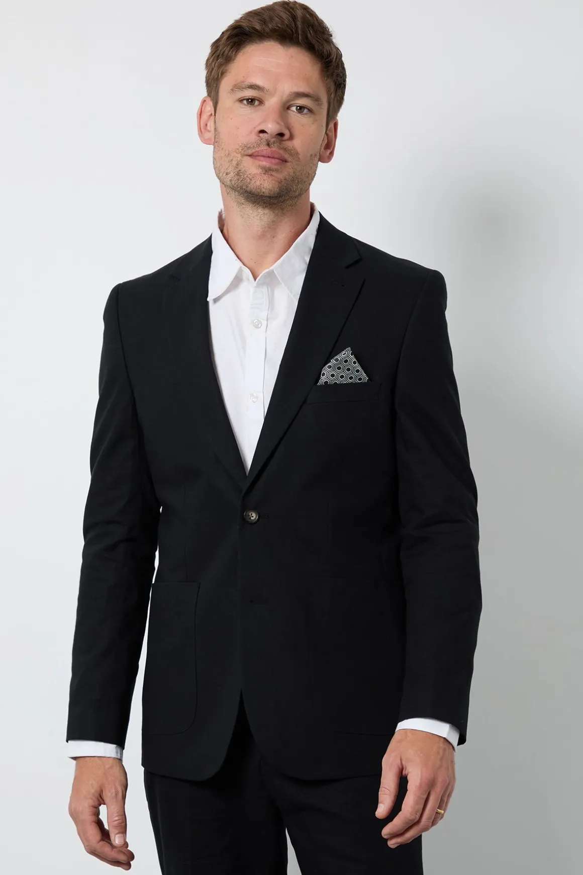 Veste De Costume Ajustée En Lin Noir