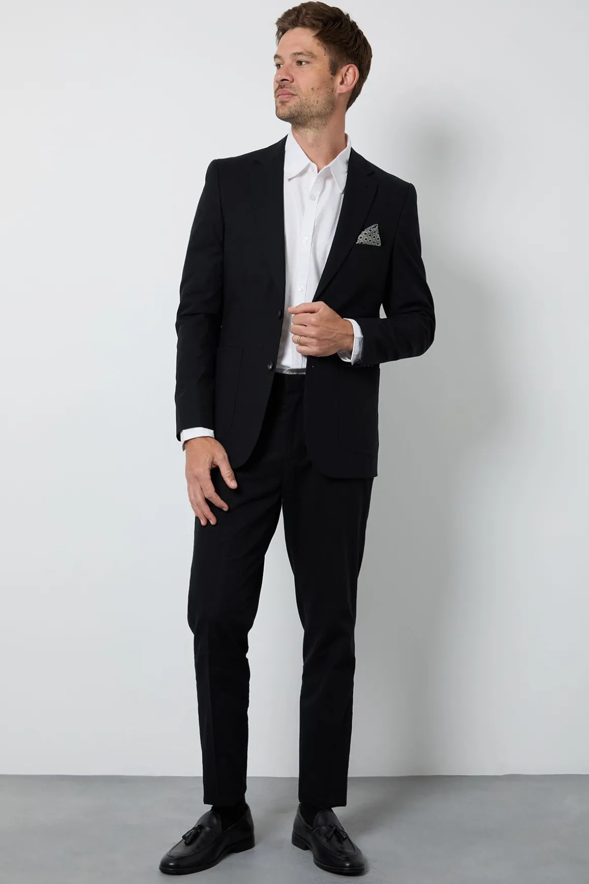 Veste De Costume Ajustée En Lin Noir
