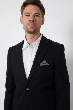 Veste De Costume Ajustée En Lin Noir