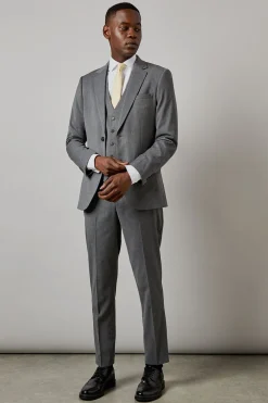 Veste de Costume Ajustée en Sergé Gris Moyen