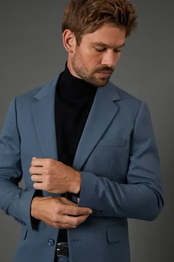 Burton Veste de Costume Ajustée Extensible Mélange Laine Airforce<Homme Costumes Et Tenues Formelles