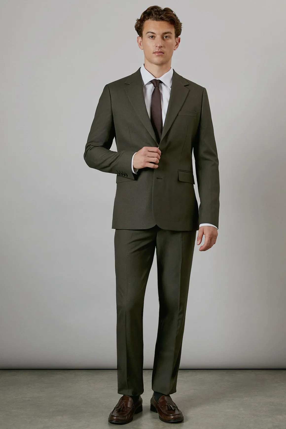 Veste de Costume Ajustée Extensible Texturée Kaki
