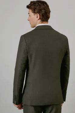 Veste de Costume Ajustée Extensible Texturée Kaki