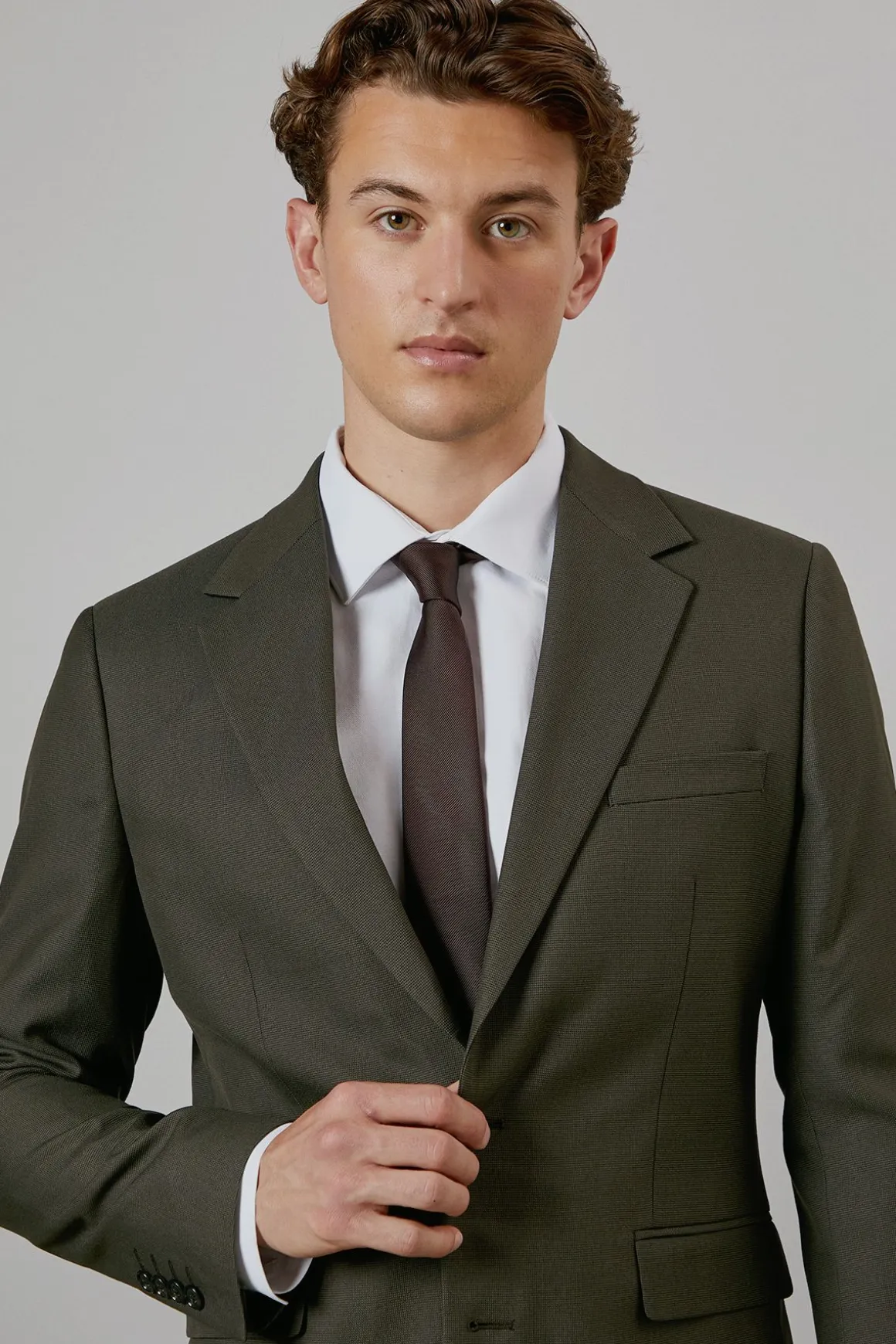 Veste de Costume Ajustée Extensible Texturée Kaki