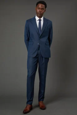 Veste de Costume Ajustée Extensible Navy Œil d'Oiseau