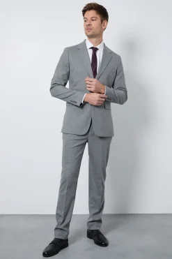 Veste De Costume Ajustée Gris Moyen À Motif Pied-de-poule