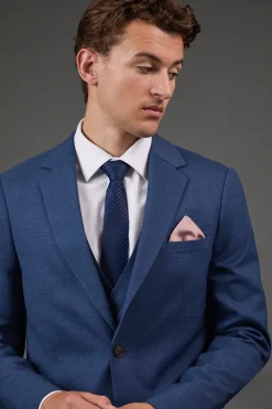 Veste de Costume Ajustée Texturée Bleue