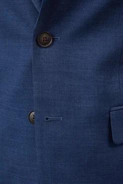 Veste de Costume Ajustée Texturée Bleue