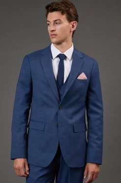 Veste de Costume Ajustée Texturée Bleue