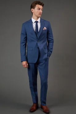 Veste de Costume Ajustée Texturée Bleue