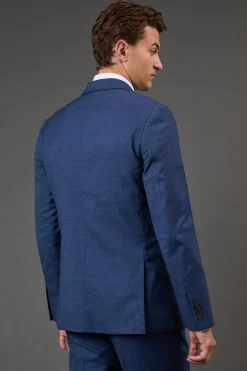 Veste de Costume Ajustée Texturée Bleue