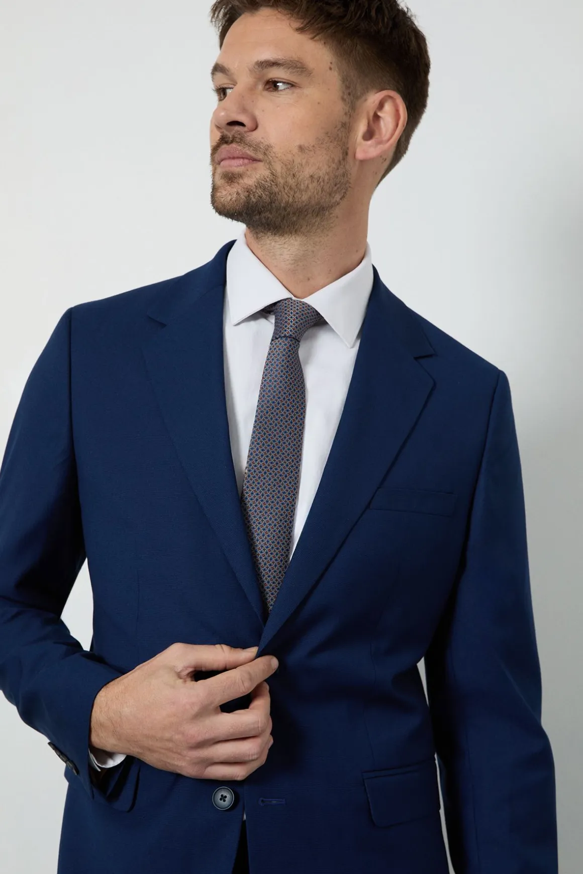 Veste De Costume Ajustée Texturée Bleu Roi