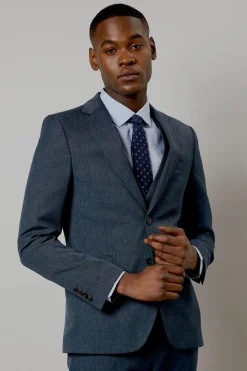 Veste de Costume Cintrée Bleu Marine Chiné