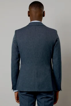 Veste de Costume Cintrée Bleu Marine Chiné