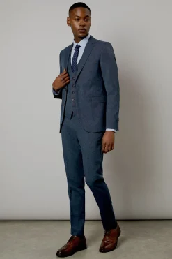 Veste de Costume Cintrée Bleu Marine Chiné