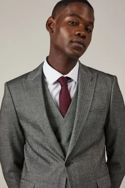 Veste de Costume Cintrée Motif Chevrons Effet Tweed Gris