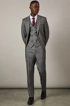 Veste de Costume Cintrée Motif Chevrons Effet Tweed Gris