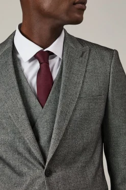 Veste de Costume Cintrée Motif Chevrons Effet Tweed Gris