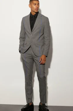 boohooMAN Veste de costume à coupe ajustée à carreaux avec surpiqûres contrastantes<Homme Costumes Et Tenues Formelles