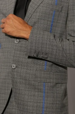 boohooMAN Veste de costume à coupe ajustée à carreaux avec surpiqûres contrastantes<Homme Costumes Et Tenues Formelles