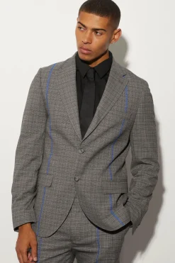 boohooMAN Veste de costume à coupe ajustée à carreaux avec surpiqûres contrastantes<Homme Costumes Et Tenues Formelles