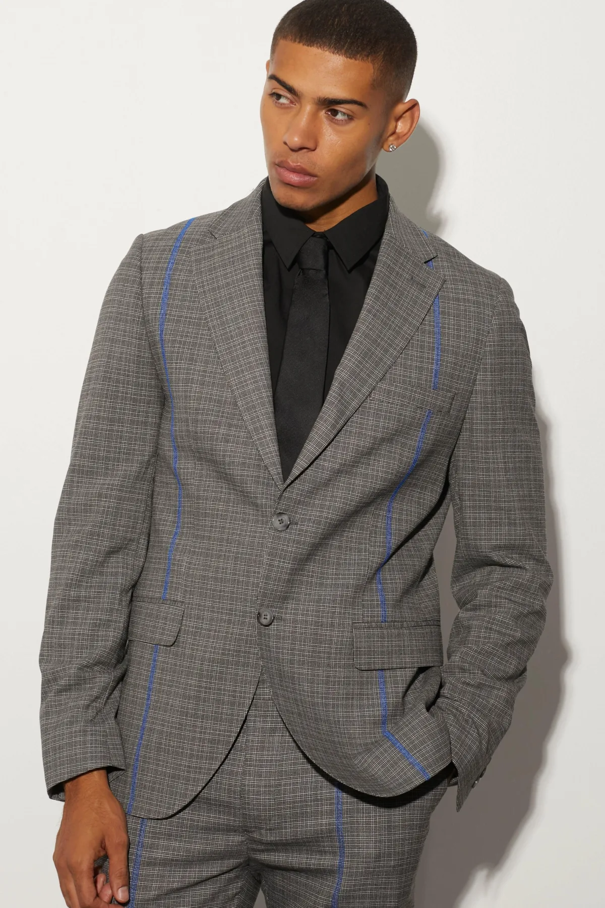 boohooMAN Veste de costume à coupe ajustée à carreaux avec surpiqûres contrastantes<Homme Costumes Et Tenues Formelles
