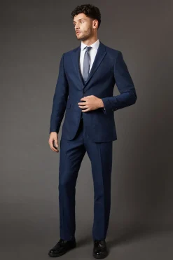 Veste de Costume Coupe Ajustée Aspect Tweed Marine