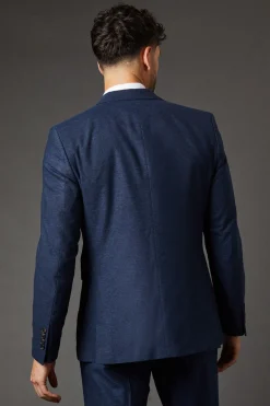 Veste de Costume Coupe Ajustée Aspect Tweed Marine