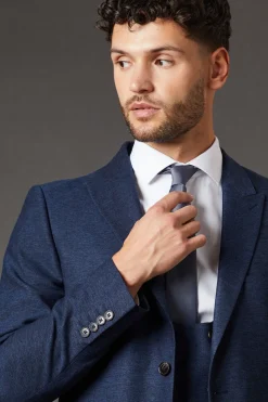 Veste de Costume Coupe Ajustée Aspect Tweed Marine