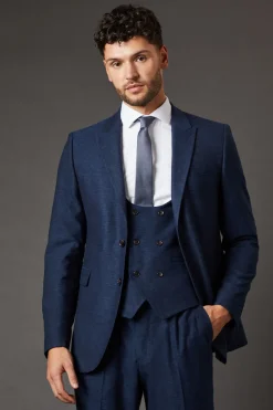 Veste de Costume Coupe Ajustée Aspect Tweed Marine