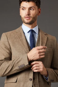Burton Veste de Costume Coupe Ajustée Aspect Tweed Marron Clair<Homme Costumes Et Tenues Formelles