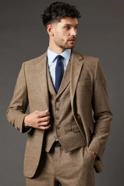 Burton Veste de Costume Coupe Ajustée Aspect Tweed Marron Clair<Homme Costumes Et Tenues Formelles