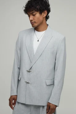 boohooMAN Veste De Costume Coupe Décontractée À Rayures Tennis Et Détail Fermoir<Femme Tailleurs|Ensembles