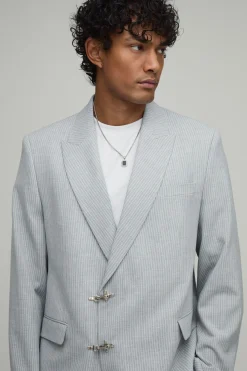 boohooMAN Veste De Costume Coupe Décontractée À Rayures Tennis Et Détail Fermoir<Femme Tailleurs|Ensembles