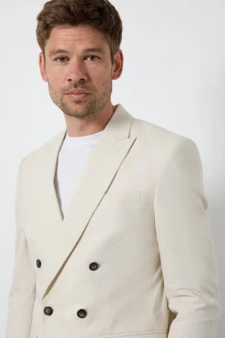 Veste De Costume Croisée En Lin Naturel