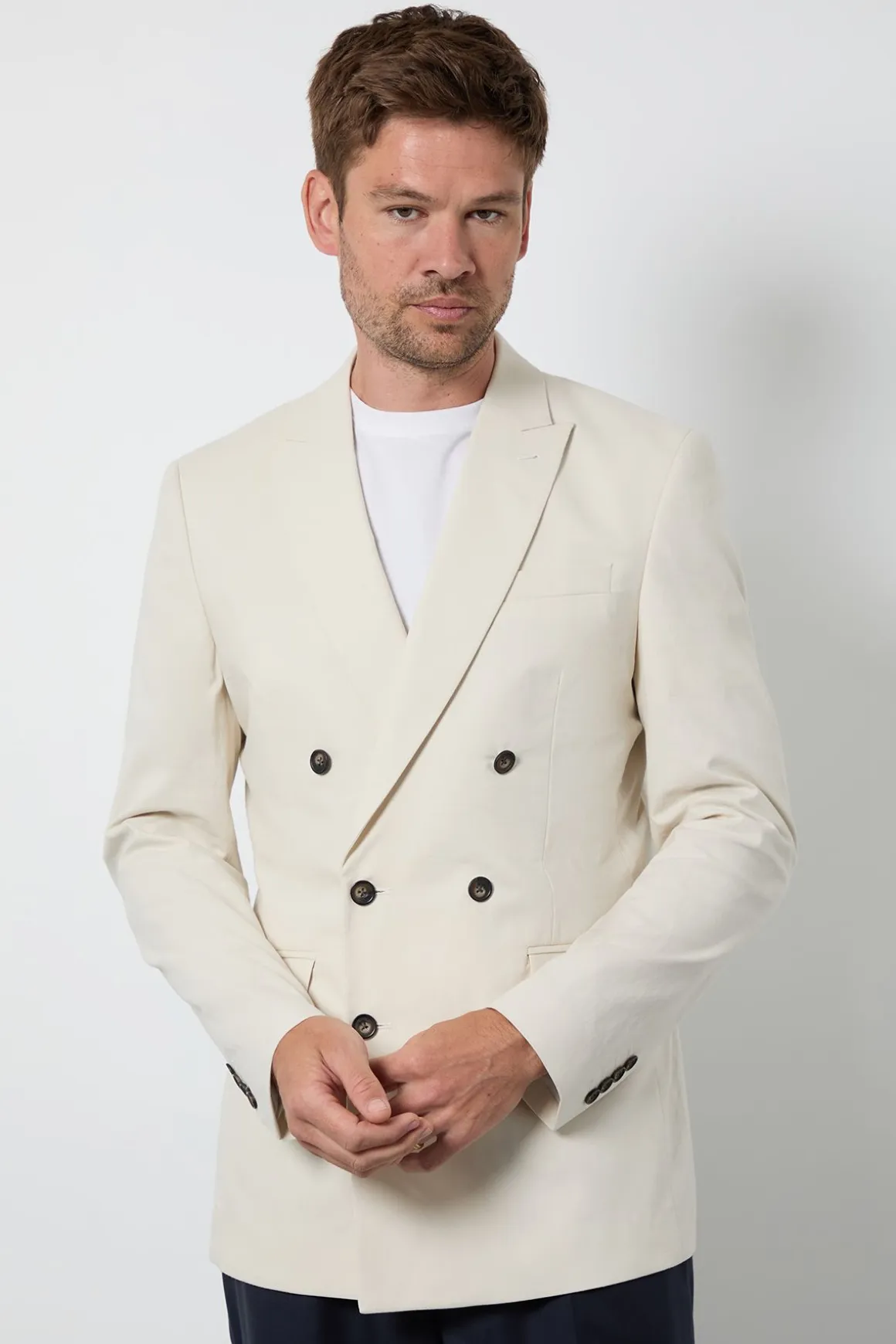 Veste De Costume Croisée En Lin Naturel