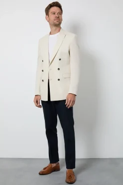 Veste De Costume Croisée En Lin Naturel