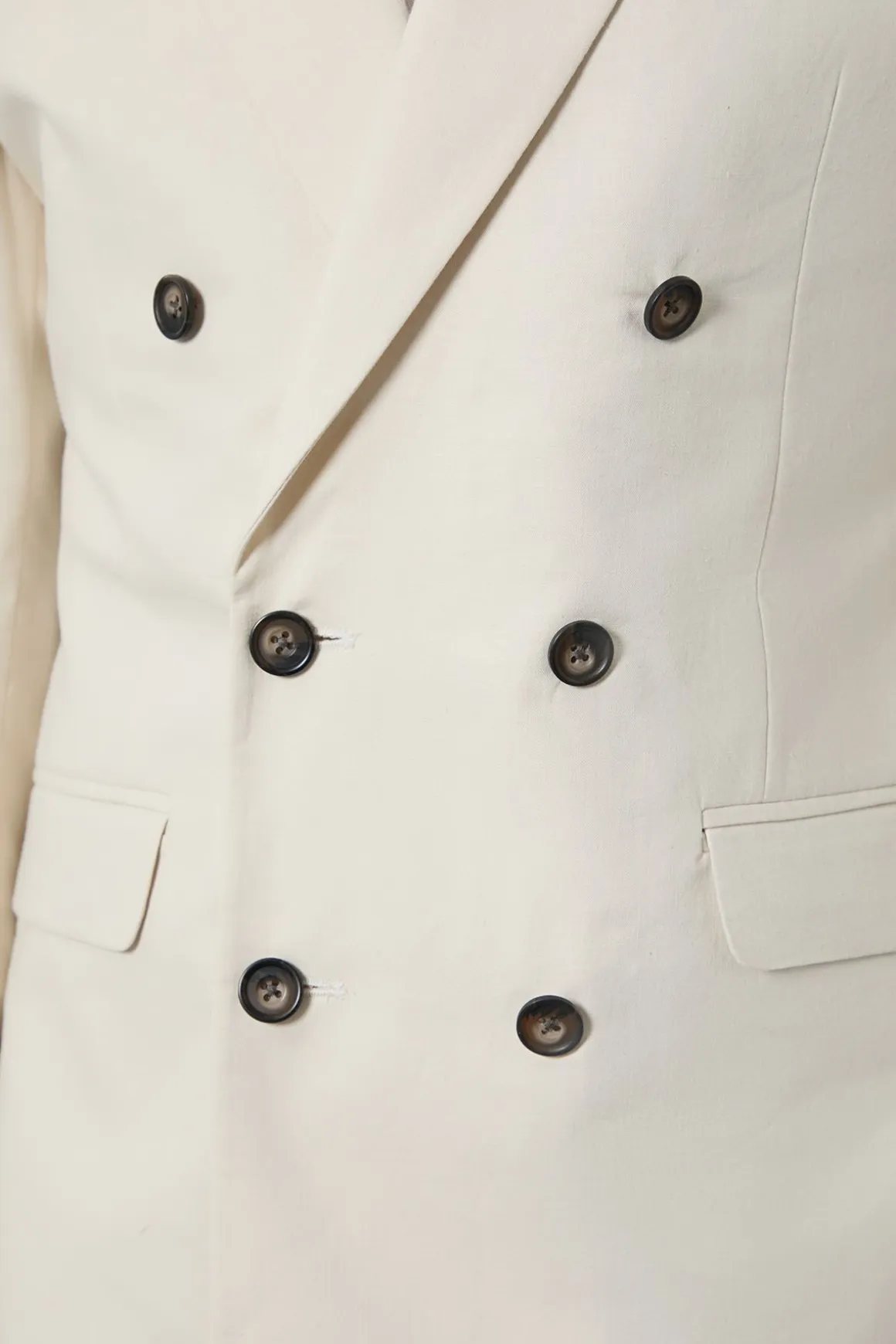 Veste De Costume Croisée En Lin Naturel