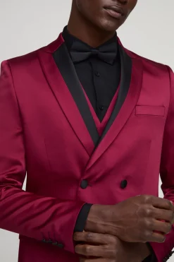Veste de costume en satin à col contrasté, coupe ajustée