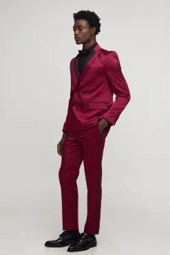 Veste de costume en satin à col contrasté, coupe ajustée