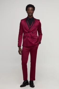 Veste de costume en satin à col contrasté, coupe ajustée