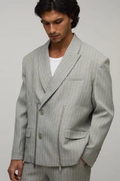 Veste De Costume Oversize À Double Boutonnage Avec Fermeture Zippée