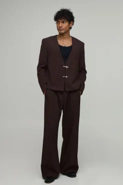 Veste De Costume Oversize Sans Col Avec Détail Fermoir